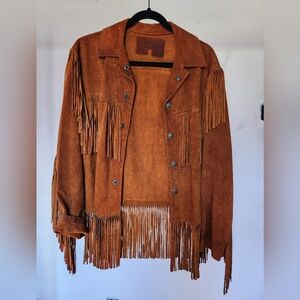 Leather fringe jacket long handmade pockets